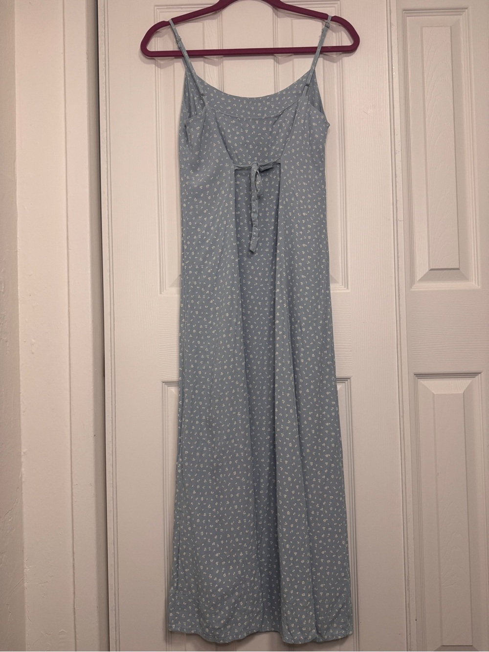 Brandy Melville Light Blue Spaghetti Strap Maxi Dress with White Dot Print - Picture 3 of 5